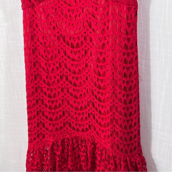 Venus Lace Tiered Ruffle Hem High Low Event Evening Night Out Red Dress Size 10 - Picture 6 of 15